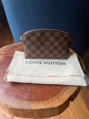 Louis Vuitton Brown Damier Ebene Coated Canvas Cosmetic Pouch with Gold Hardware